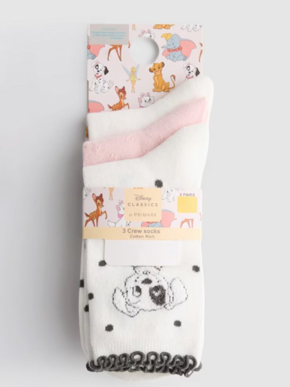 3pk Disney 101 Dalmatians Cotton-Blend Crew Socks Ruffle Pink Black White Dog